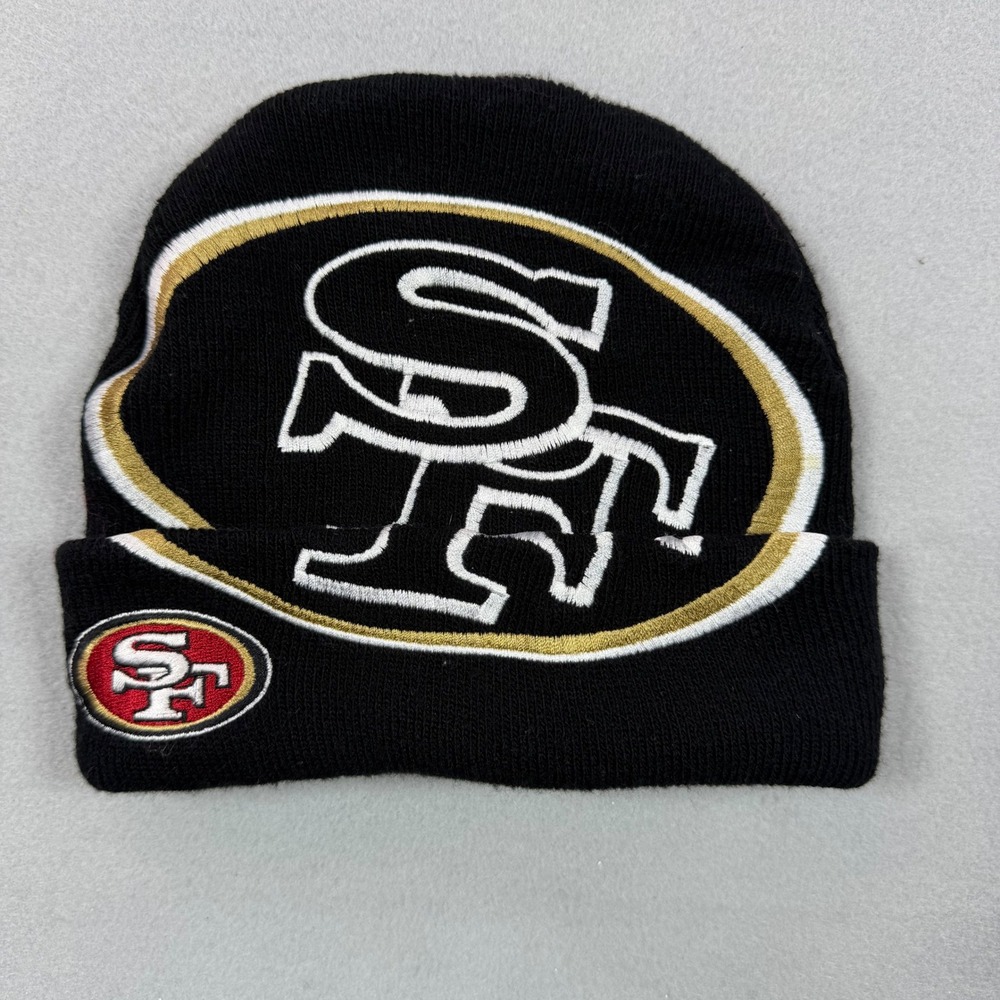 NFL San Francisco 49ers Black Knit Cuffed Beanie Hat SF Embroidered Logo